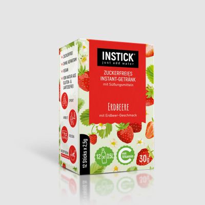 Instick Χυμός Φράουλα σε σκόνη για 0,5Lit - Συσκευασία 12τμχ x 2,5g