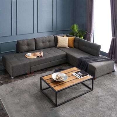 Γωνιακός καναπές - κρεβάτι Manama Megapap δεξιά γωνία υφασμάτινος χρώμα ανθρακί 280x206x85εκ.