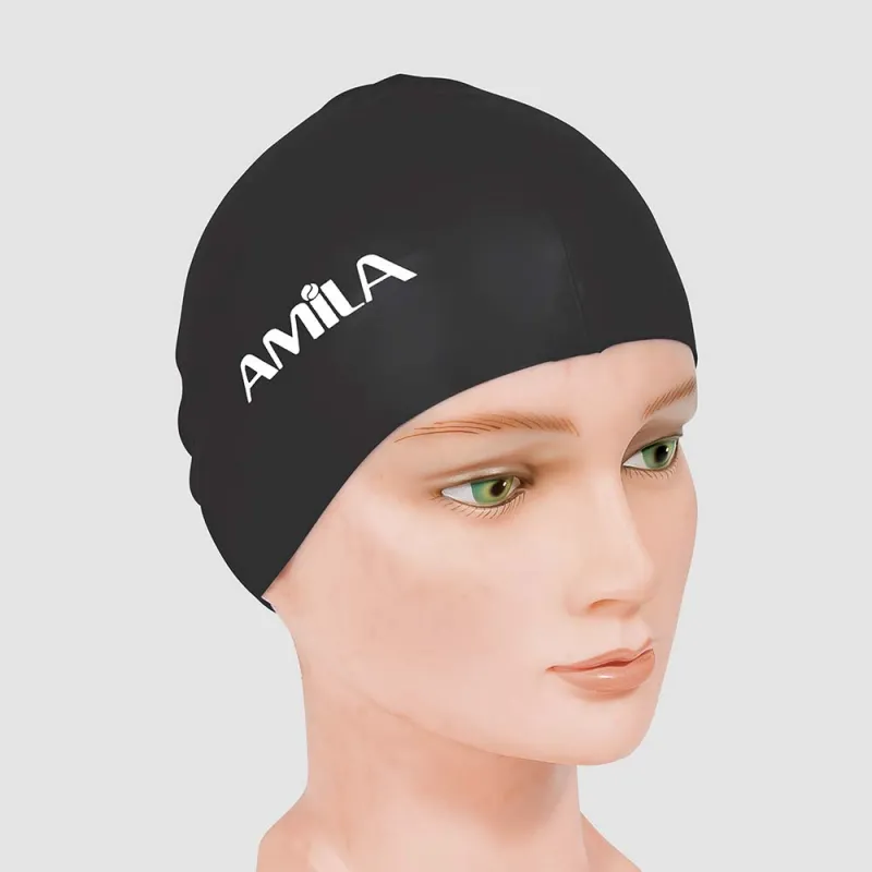 Amila Σκουφάκια πισίνας απλά μονόχρωμα, Μαύρο 47013 - Water Polo-Αξεσουάρ Πισίνας