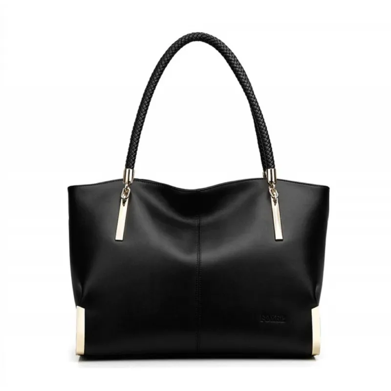 Δερμάτινη Γυναικεία Τσάντα Shopper  Ωμου Foxer 938032F μαύρο - Τσάντες Γυναικείες Ώμου/Χειρός