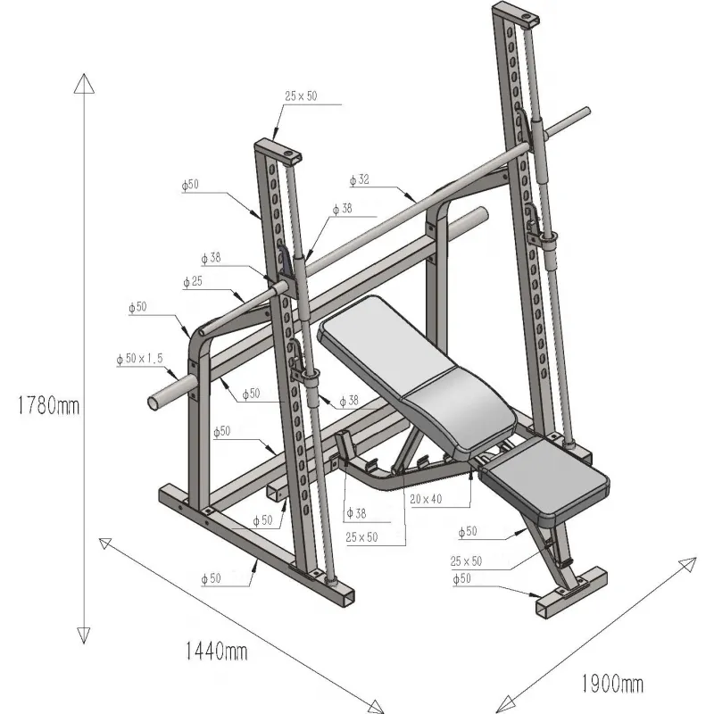 Amila Μηχάνημα Smith με Πάγκο 91207 - Πολυόργανα με πρόσθετα βάρη