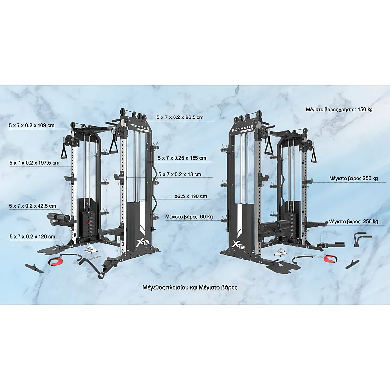 Pegasus Επαγγελματικό Πολυόργανο XT2 (Functional Trainer, Κλωβός, All‑in‑One) - Σε 18 Άτοκες Δόσεις - Επαγγελμ. Εξοπλισμός