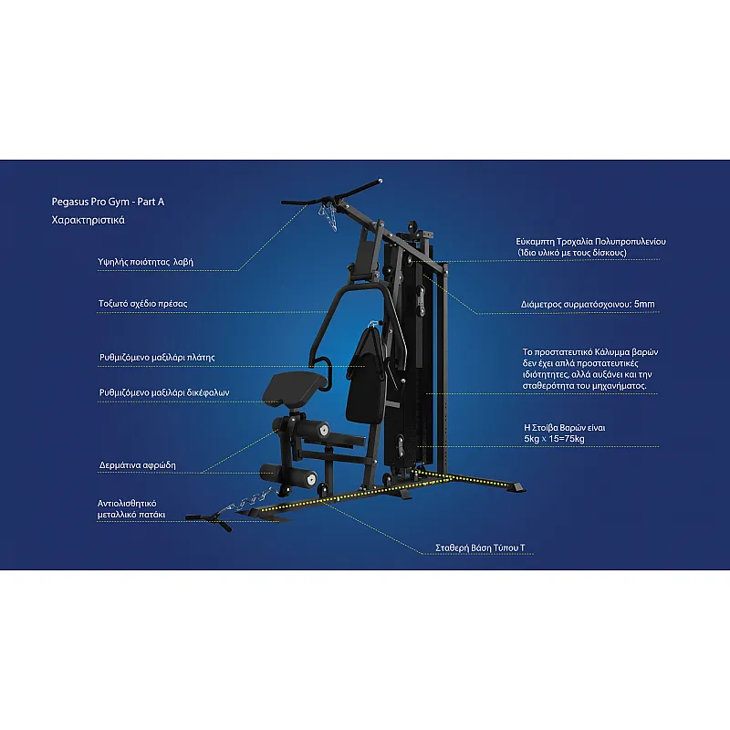 Pegasus Pro Gym 3 MT‑18504‑ABC Λ-645  Ημιεπαγγελματικό Πολυόργανο 3 Θέσεων - Σε 18 Άτοκες Δόσεις - Επαγγελμ. Εξοπλισμός