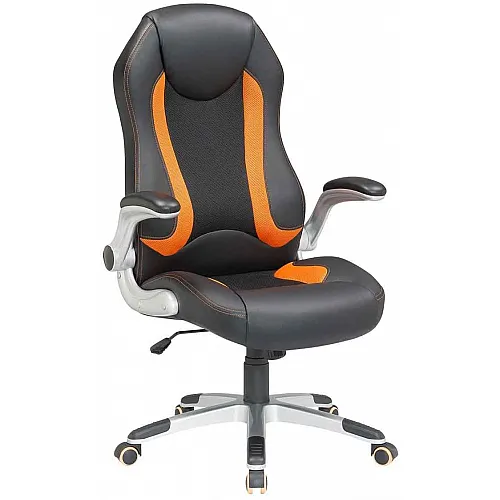 VELCO Pro Systems ΚΑΡΕΚΛΑ ΓΡΑΦΕΙΟΥ GAMING ΜΑΥΡΗ-ΠΟΡΤΟΚΑΛΙ- ΔΙΑΣΤΑΣΕΙΣ: 67x68x110/118cm- ΕΠΙΦΑΝΕΙΑ PU PVC - 66-23553