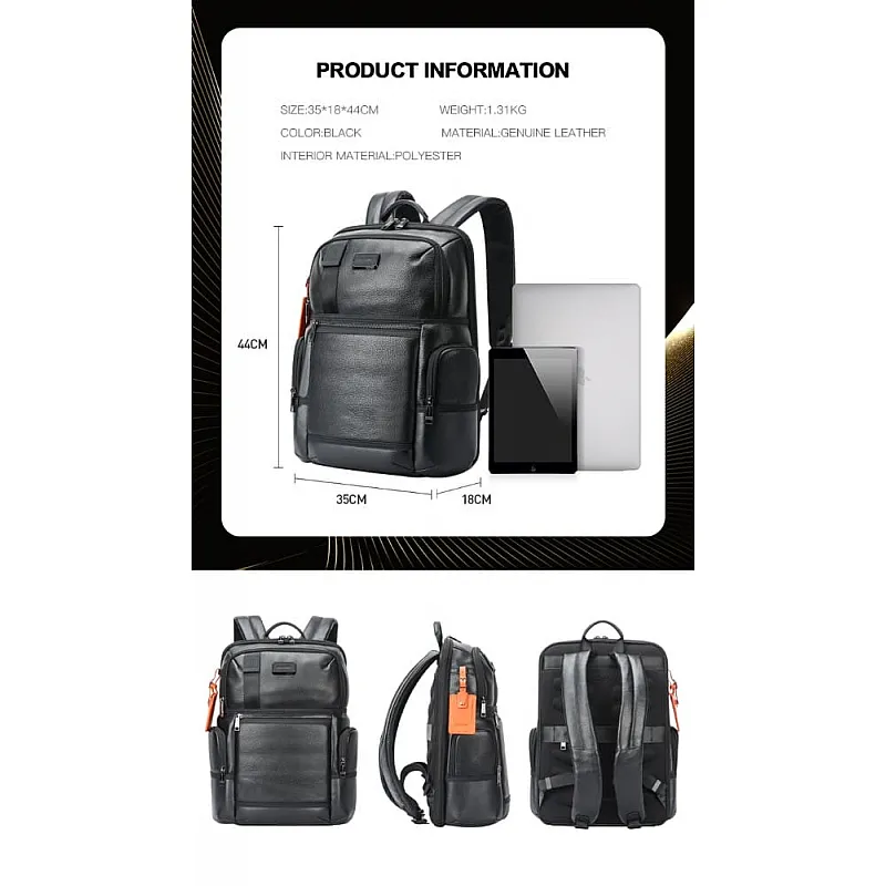 Δερμάτινο Σακίδιο πλάτης Αντικλεπτικό 28L Laptop 17,3” Bopai 61-121971 μαύρο