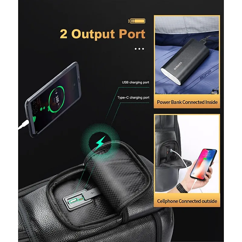 Δερμάτινο Σακίδιο πλάτης Αντικλεπτικό 28L Laptop 17,3” Bopai 61-121971 μαύρο
