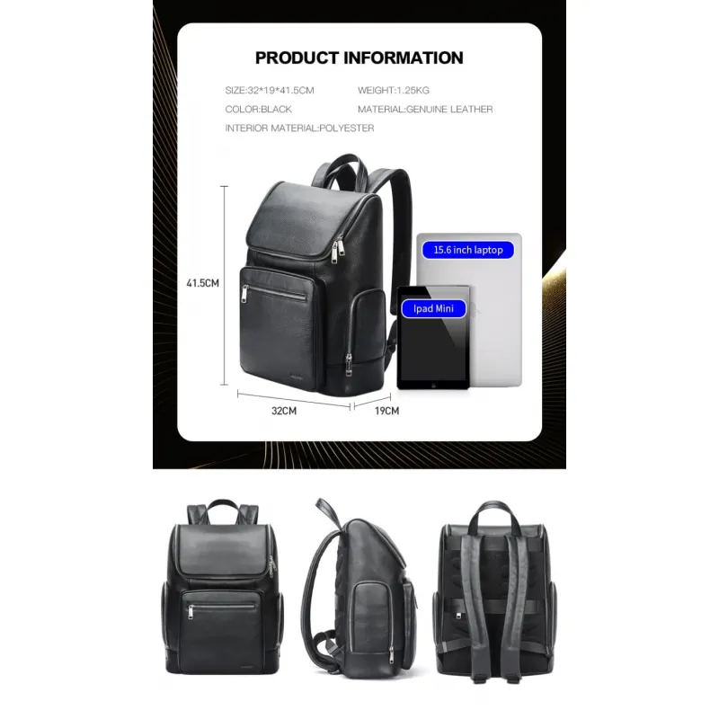 Δερμάτινο Σακίδιο πλάτης Αντικλεπτικό 25L Laptop 15,6” Bopai 61-122431 μαύρο