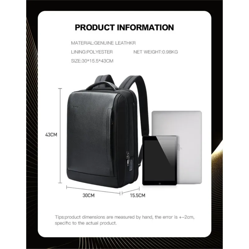 Σακίδιο πλάτης Αντικλεπτικό/Δέρμα  24L Laptop 15,6” Bopai 61-122631C μαύρο - Δερμάτινα σακίδια πλάτης