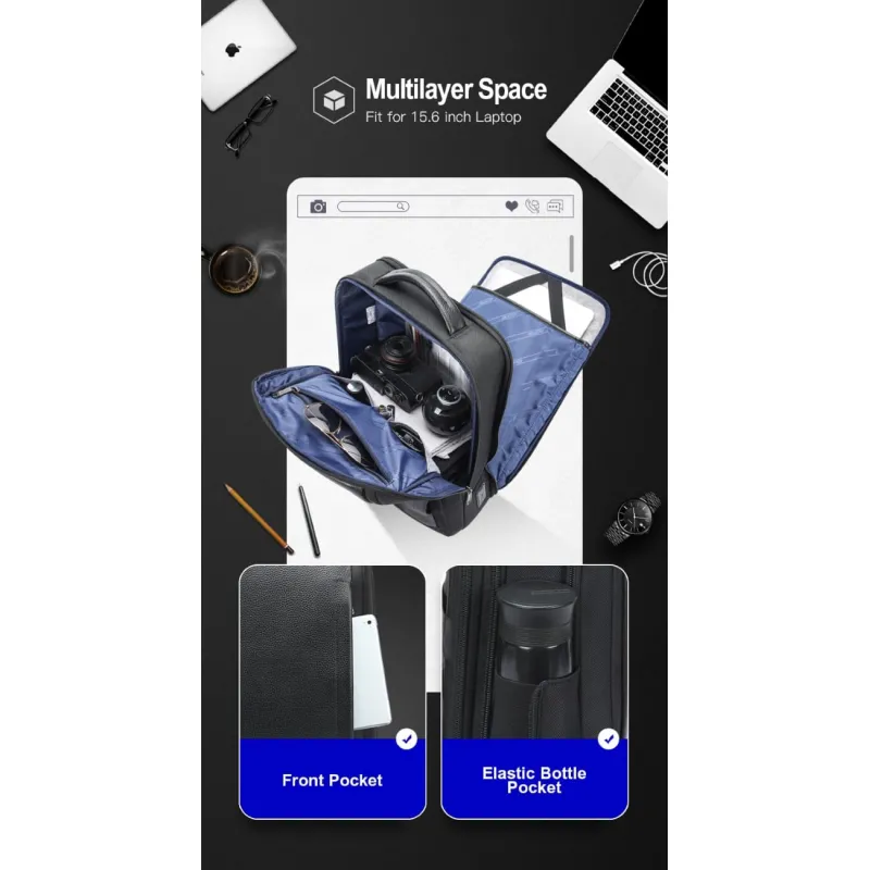 Σακίδιο πλάτης Αντικλεπτικό/Δέρμα  24L Laptop 15,6” Bopai 61-122631C μαύρο - Δερμάτινα σακίδια πλάτης