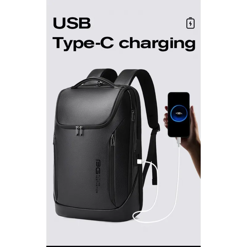 Δερμάτινο Σακίδιο πλάτης 24L Laptop 15,6” Bange 6623 μαύρο