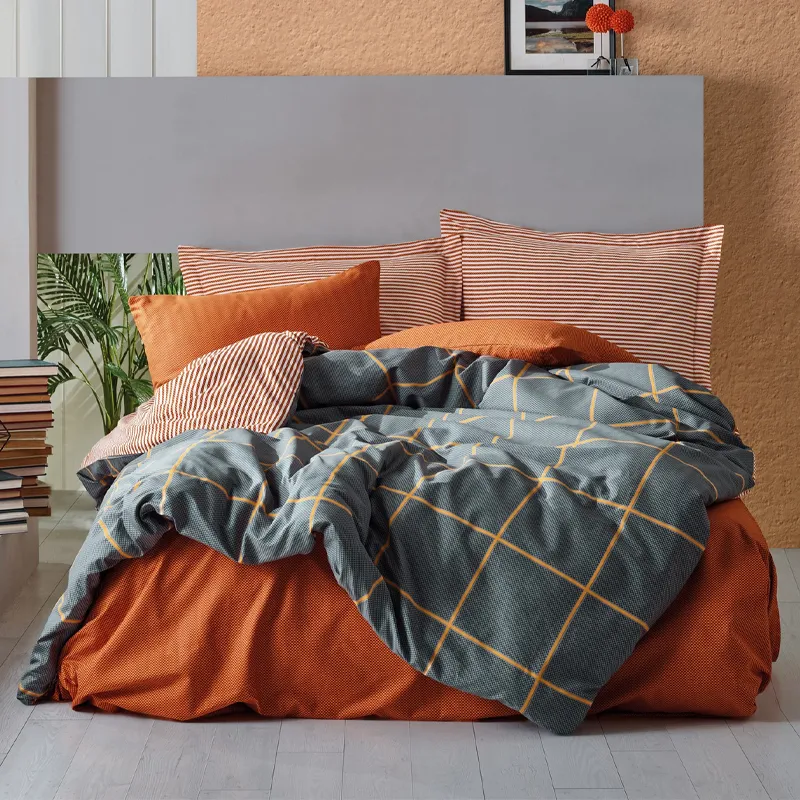 Σετ παπλωματοθήκη Stark Cotton Box 3 τμχ Μονή (160x220) χρώμα cinnamon - μπλε
