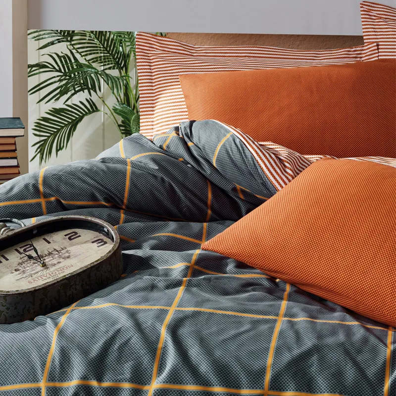 Σετ παπλωματοθήκη Stark Cotton Box 3 τμχ Μονή (160x220) χρώμα cinnamon - μπλε