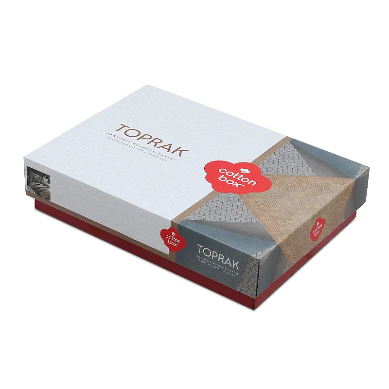 Σετ παπλωματοθήκη Arlo Cotton Box 4 τμχ Διπλή (200x220) χρώμα καφέ - γκρι
