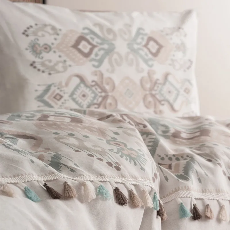 Σετ παπλωματοθήκη Asilo Cotton Box 4 τμχ Διπλή (200x220) χρώμα καφέ - λευκό