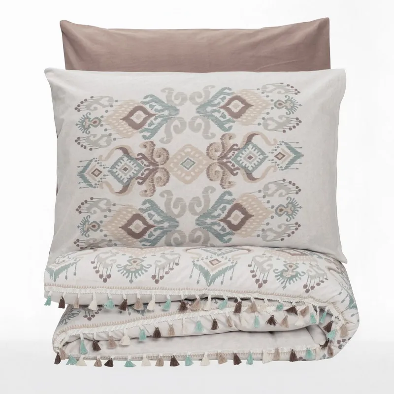 Σετ παπλωματοθήκη Asilo Cotton Box 4 τμχ Διπλή (200x220) χρώμα καφέ - λευκό
