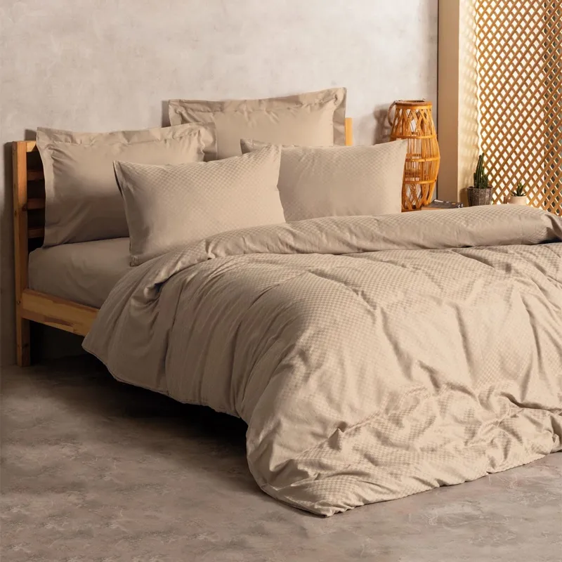 Σετ παπλωματοθήκη Plaid Cotton Box 4 τμχ Διπλή (200x220) χρώμα mink