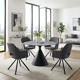 Τραπέζι Logan Megapap sintered stone - μέταλλο χρώμα γκρι εφέ μαρμάρου - μαύρο Ø120x72εκ.