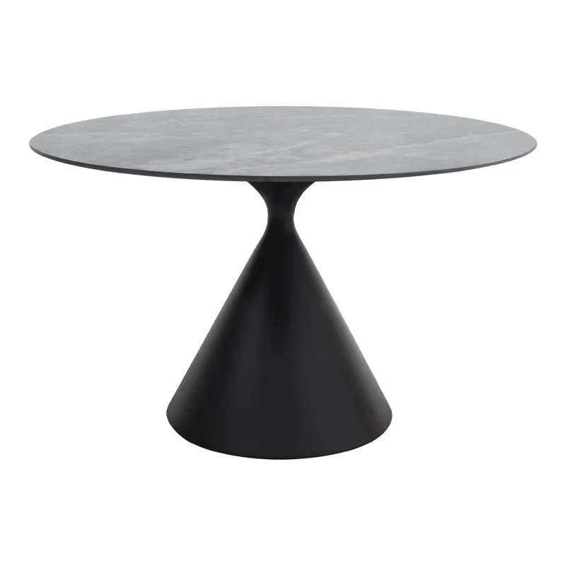Τραπέζι Logan Megapap sintered stone - μέταλλο χρώμα γκρι εφέ μαρμάρου - μαύρο Ø120x72εκ.