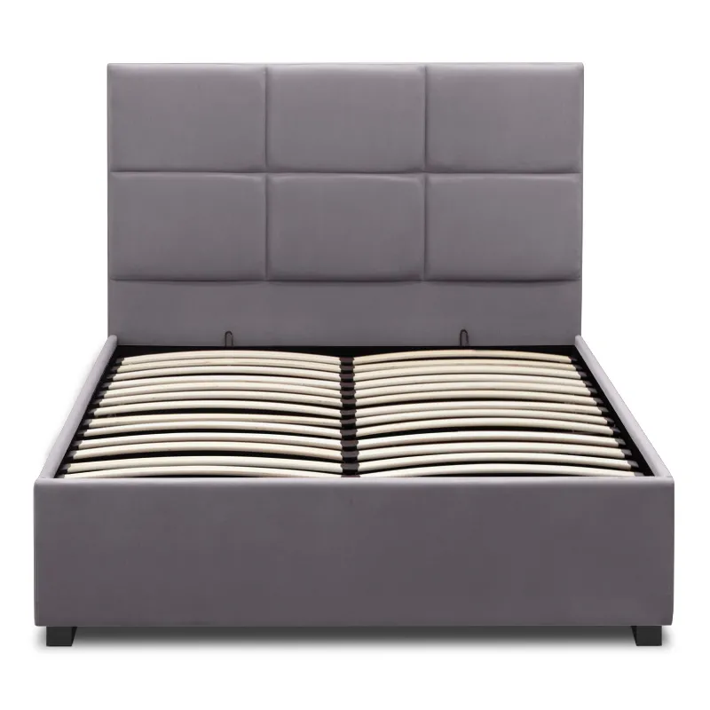 Κρεβάτι Kingston Megapap βελούδινο με αποθηκευτικό χώρο χρώμα γκρι 120x200εκ. - Κρεβάτια