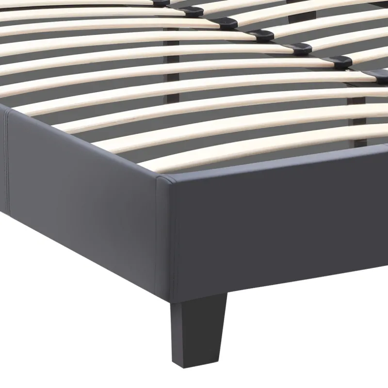 Κρεβάτι Flat Megapap από τεχνόδερμα χρώμα μαύρο ματ 160x200εκ.