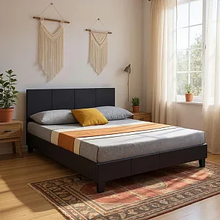 Κρεβάτι Flat Megapap από τεχνόδερμα χρώμα μαύρο ματ 140x190εκ.