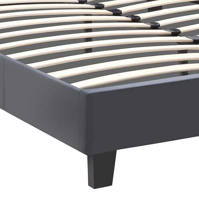 Κρεβάτι Flat Megapap από τεχνόδερμα χρώμα μαύρο ματ 140x190εκ.