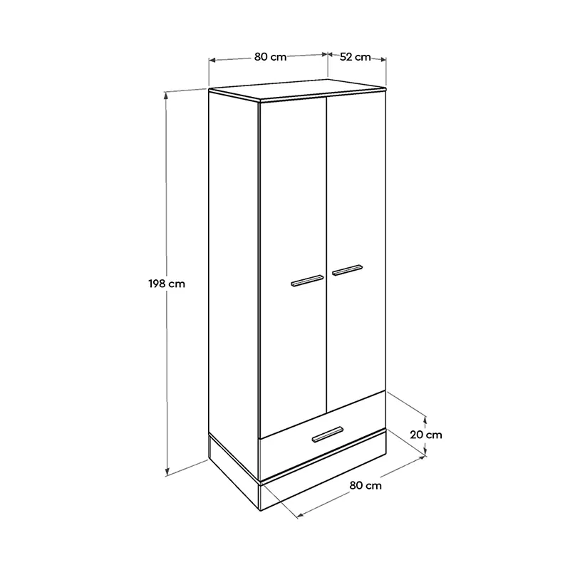 Ντουλάπα ρούχων Base Megapap δίφυλλη σε χρώμα λευκό - sonoma 80x52x198εκ. - Ντουλάπες ρούχων