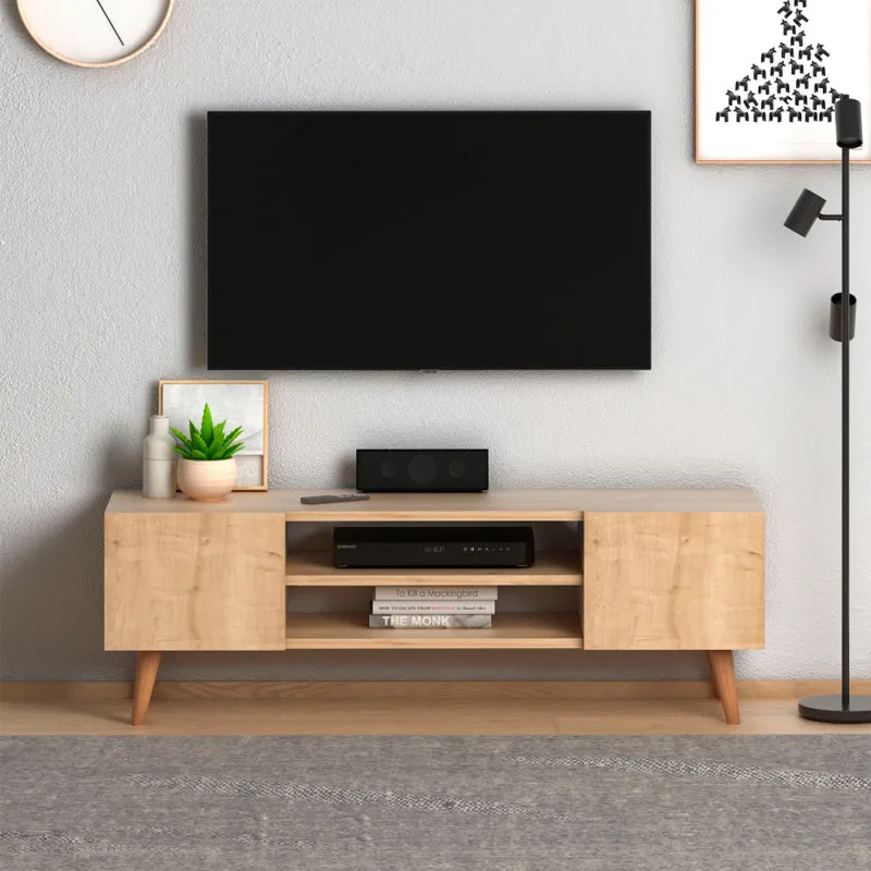 Έπιπλο τηλεόρασης Etna Megapap από μελαμίνη χρώμα oak 120x30x40εκ. - Έπιπλα τηλεόρασης