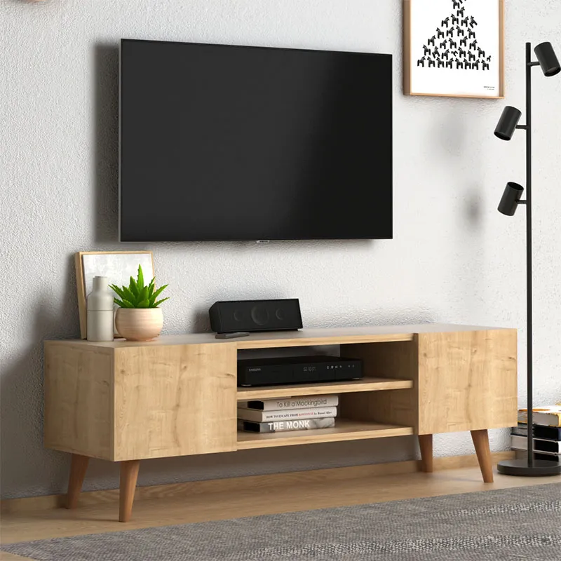 Έπιπλο τηλεόρασης Etna Megapap από μελαμίνη χρώμα oak 120x30x40εκ. - Έπιπλα τηλεόρασης