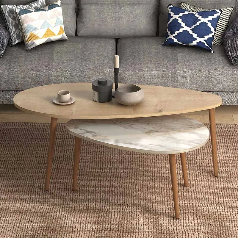 Βοηθητικά τραπεζάκια Elips Megapap από μελαμίνη χρώμα oak - μπεζ εφέ μαρμάρου 116x46x46εκ. - Τραπεζάκια βοηθητικά