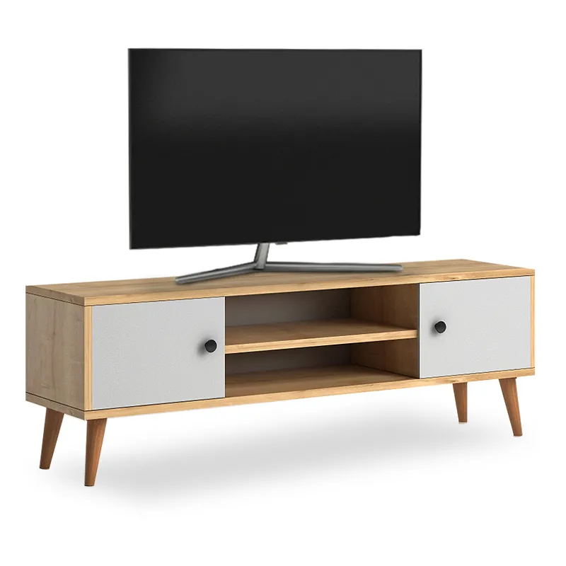 Έπιπλο τηλεόρασης Parma Megapap μελαμίνης χρώμα white - oak 120x30x40εκ. - Έπιπλα τηλεόρασης