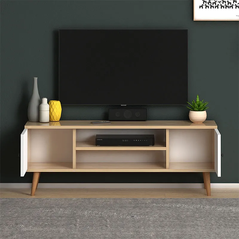 Έπιπλο τηλεόρασης Parma Megapap μελαμίνης χρώμα white - oak 120x30x40εκ. - Έπιπλα τηλεόρασης