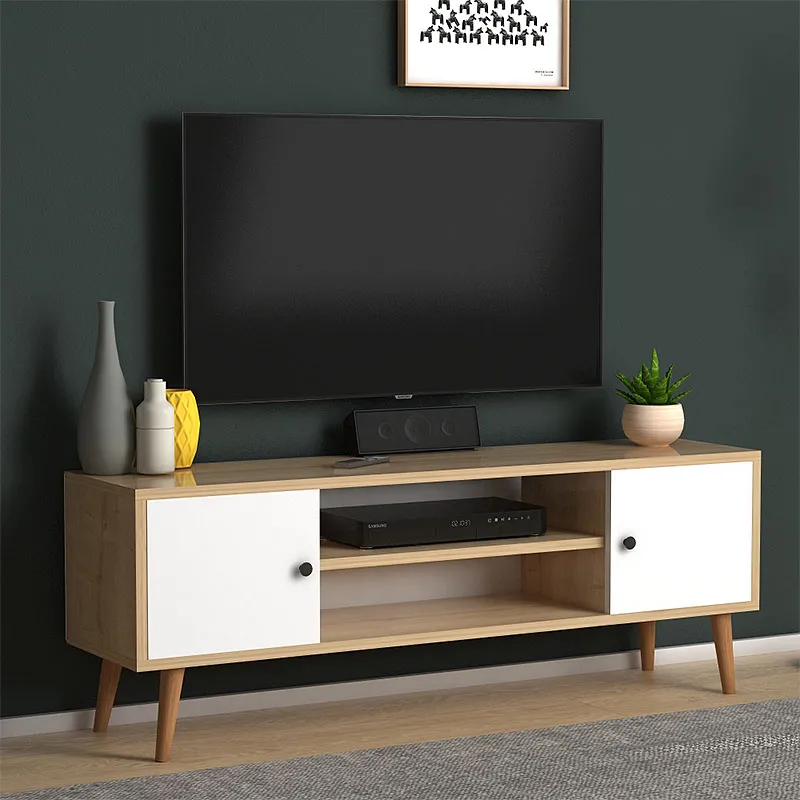 Έπιπλο τηλεόρασης Parma Megapap μελαμίνης χρώμα white - oak 120x30x40εκ. - Έπιπλα τηλεόρασης