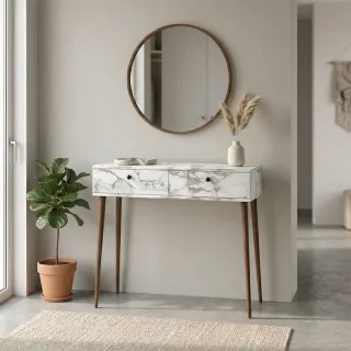 Κονσόλα Alis Megapap χρώμα λευκό εφέ μαρμάρου 110x29x88εκ.