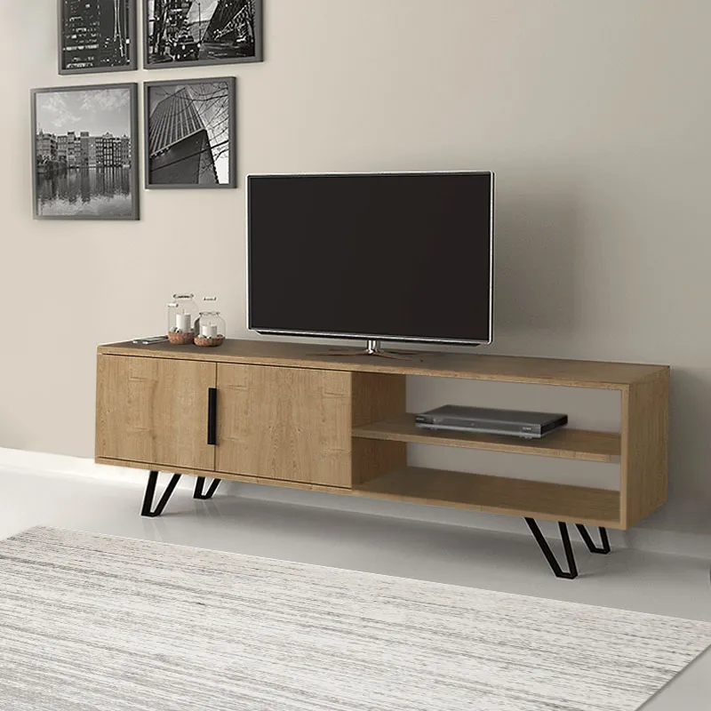 Έπιπλο τηλεόρασης Foot Megapap από μελαμίνη χρώμα sonoma 160x35x49εκ. - Έπιπλα τηλεόρασης