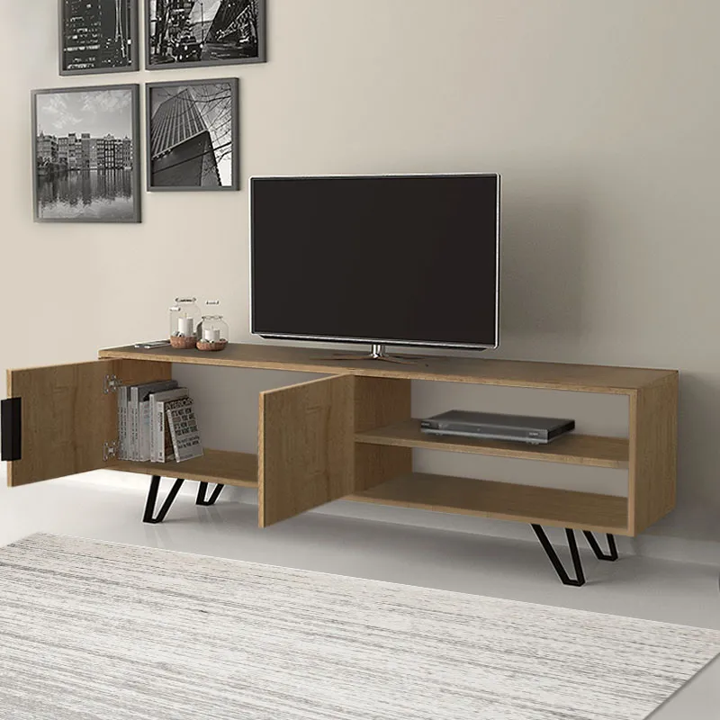 Έπιπλο τηλεόρασης Foot Megapap από μελαμίνη χρώμα sonoma 160x35x49εκ. - Έπιπλα τηλεόρασης
