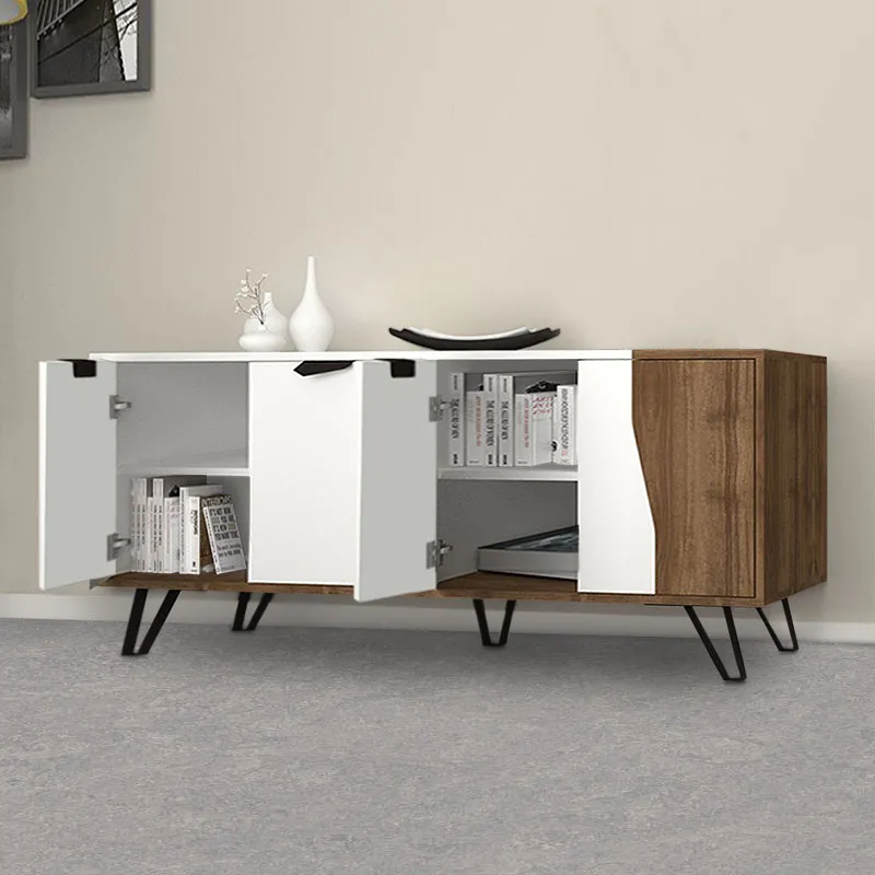 Μπουφές μελαμίνης Jasmine Megapap χρώμα λευκό - καρυδί 160x45x78εκ. - Μπουφέδες