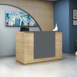 Γραφείο reception Gemini Megapap χρώμα φυσικό οξιάς - ανθρακί 180x70x110εκ.