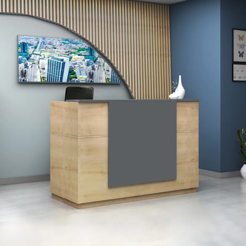 Γραφείο reception Gemini Megapap χρώμα φυσικό οξιάς - ανθρακί 180x70x110εκ.