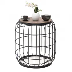 Σκαμπό - τραπεζάκι βοηθητικό Muller Megapap μεταλλικό - Mdf χρώμα μαύρο - καρυδί 35x35x47εκ.