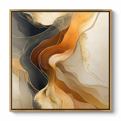 Πίνακας σε καμβά "Sand and Wind Abstract" Megapap ψηφιακής εκτύπωσης με κορνίζα χρώμα χρυσό 100x100x3εκ.