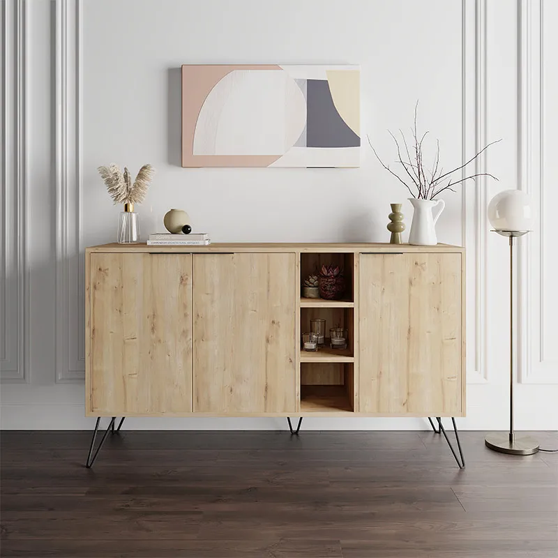 Μπουφές μελαμίνης Clara Megapap χρώμα φυσικό οξιάς 142x35,6x83εκ. - Μπουφέδες