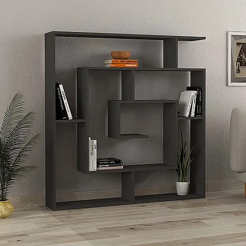 Βιβλιοθήκη μελαμίνης Labirent Megapap χρώμα ανθρακί 125x22x129εκ.