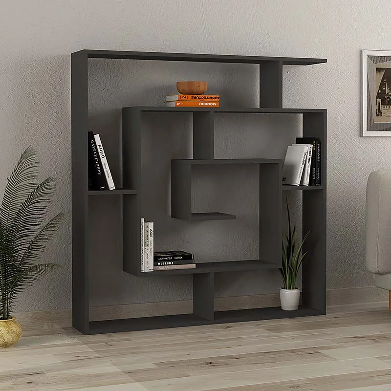 Βιβλιοθήκη μελαμίνης Labirent Megapap χρώμα ανθρακί 125x22x129εκ. - Βιβλιοθήκες