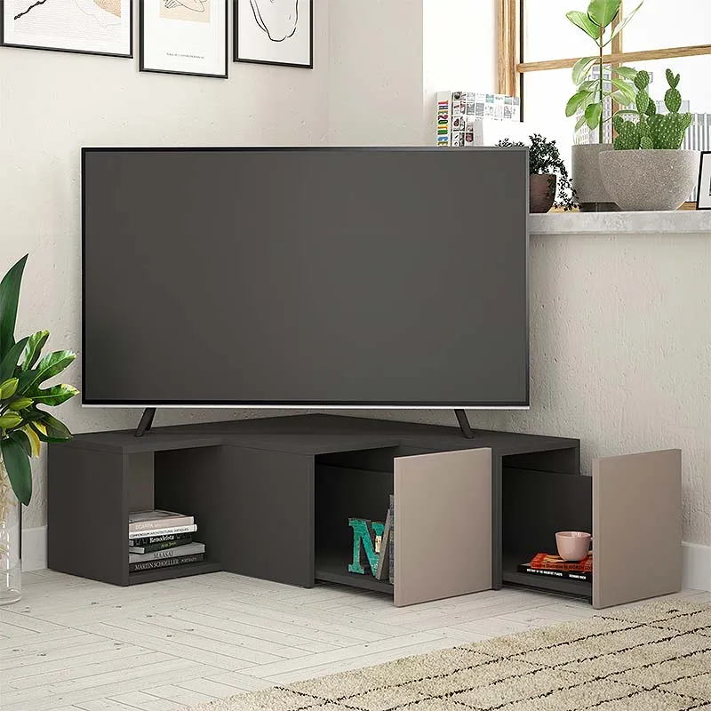 Έπιπλο τηλεόρασης γωνιακό Compact Megapap μελαμίνης χρώμα ανθρακί - ανοιχτή μόκα 94,2x90,6x31,4εκ. - Έπιπλα τηλεόρασης