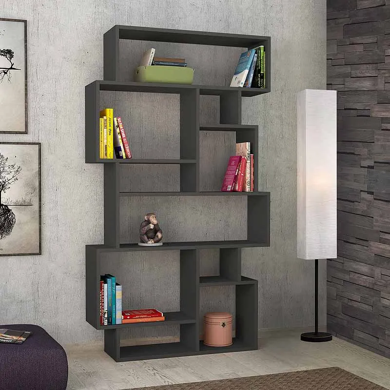 Βιβλιοθήκη μελαμίνης Karmato Megapap χρώμα ανθρακί 96x25,5x168,5εκ. - Βιβλιοθήκες