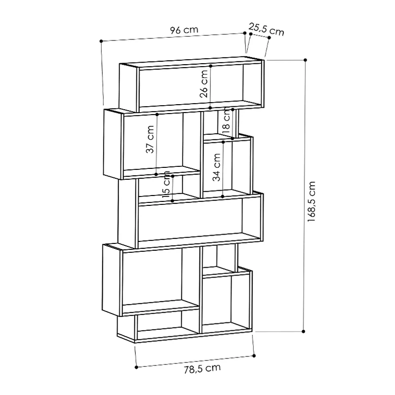 Βιβλιοθήκη μελαμίνης Karmato Megapap χρώμα ανθρακί 96x25,5x168,5εκ. - Βιβλιοθήκες