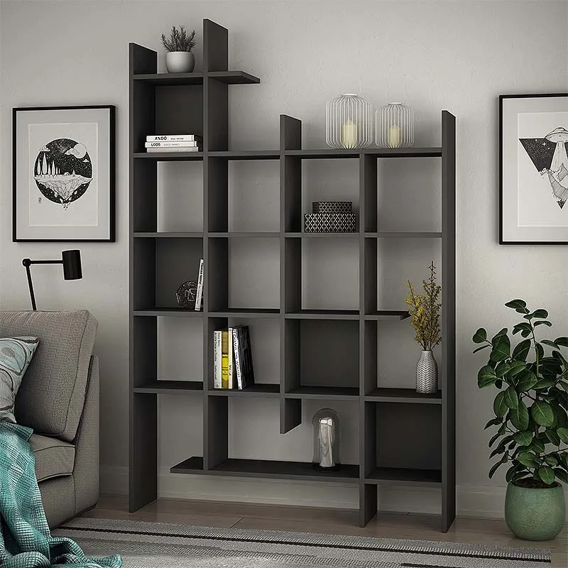 Βιβλιοθήκη μελαμίνης Manco Megapap χρώμα ανθρακί 122x25,5x188εκ. - Βιβλιοθήκες