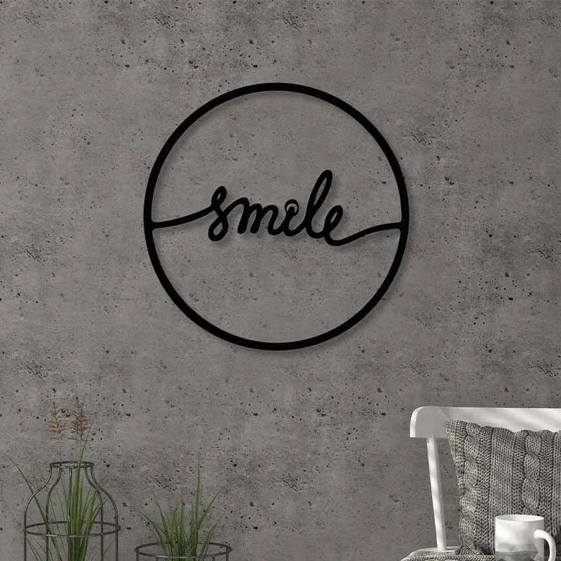 Διακοσμητικό τοίχου Smile Megapap μεταλλικό χρώμα μαύρο 45x2x45εκ. - Διακόσμηση τοίχου