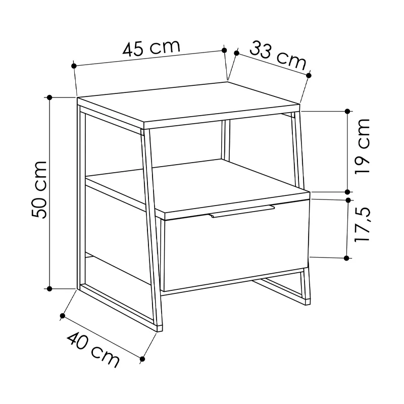 Κομοδίνο μελαμίνης Pal Megapap χρώμα γκρι ρετρό 45x40x50εκ. - Κομοδίνα